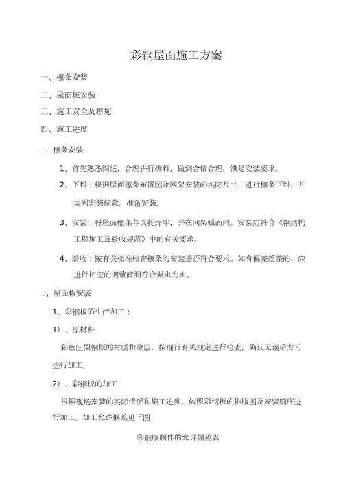 彩钢屋面施工方案完整版.doc