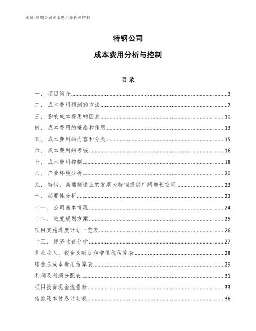 特钢公司成本费用分析与控制.docx