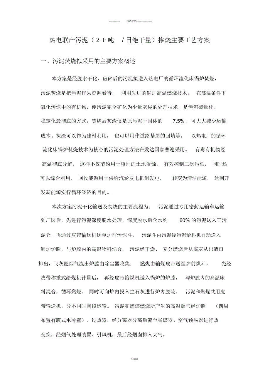 热电联产污泥掺烧工艺方案.docx_第1页