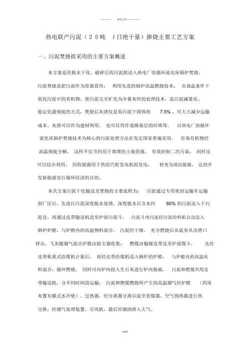 热电联产污泥掺烧工艺方案.docx
