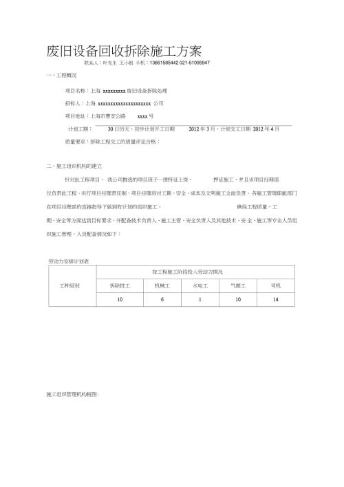废旧设备回收拆除施工方案完整版.doc