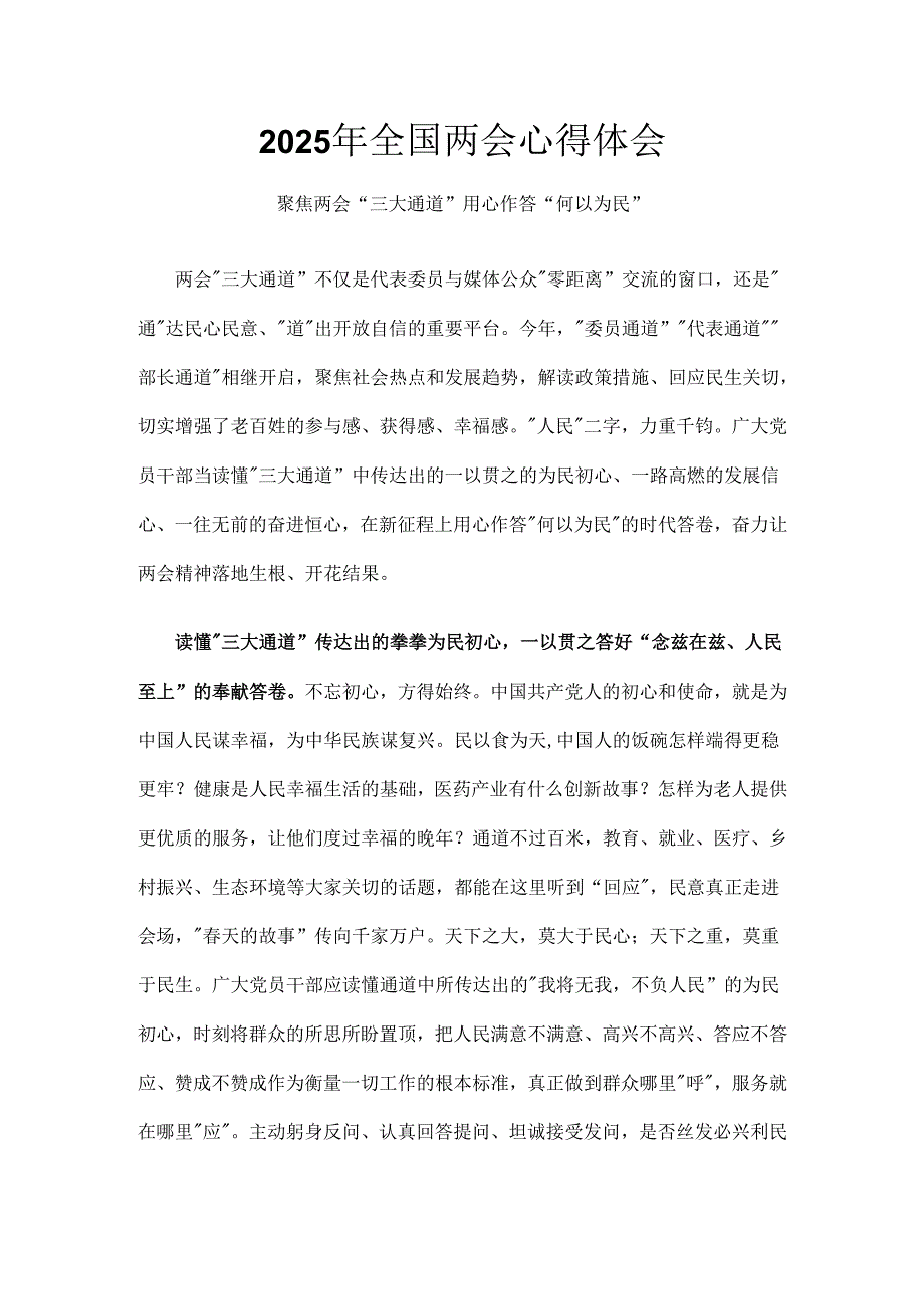 2025年全国两会心得体会合集资料.docx_第1页