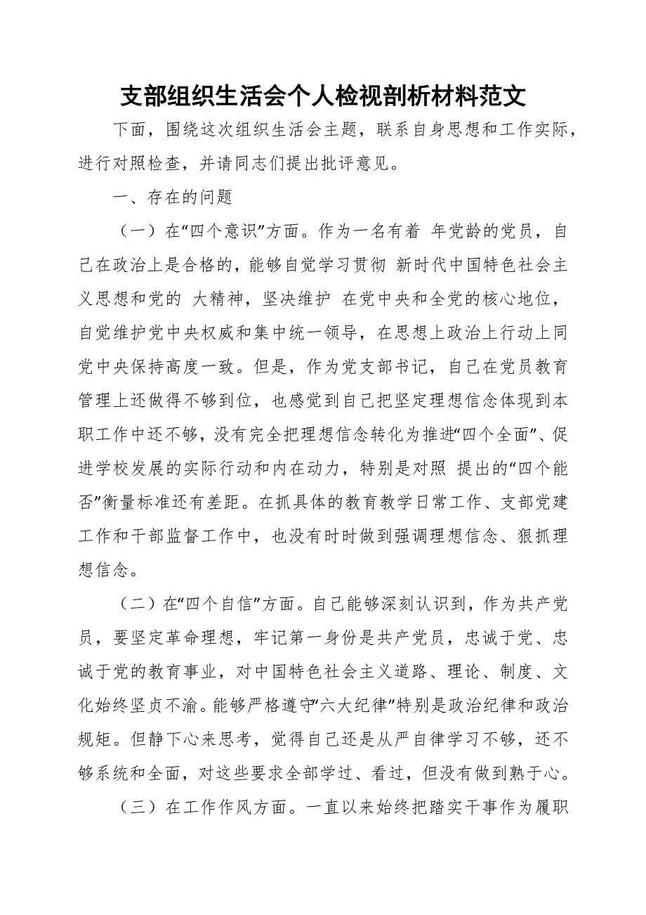 支部组织生活会个人检视剖析材料范文.docx_第1页