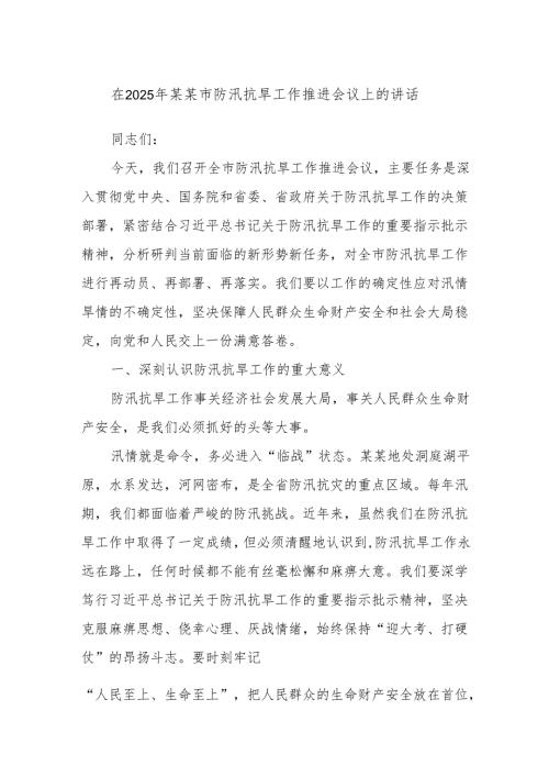 在2025年某某市防汛抗旱工作推进会议上的讲话.docx