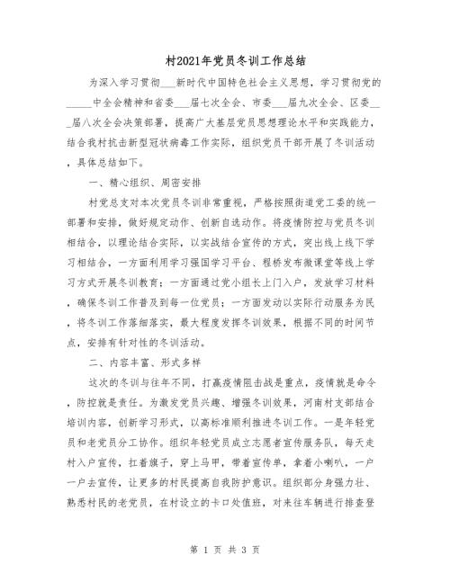村2021年党员冬训工作总结.doc