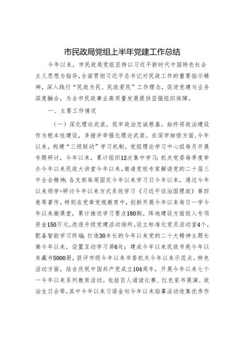 市民政局党组上半年党建工作总结.docx