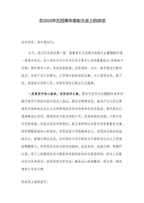 在2025年五四青年表彰大会上的讲话.docx