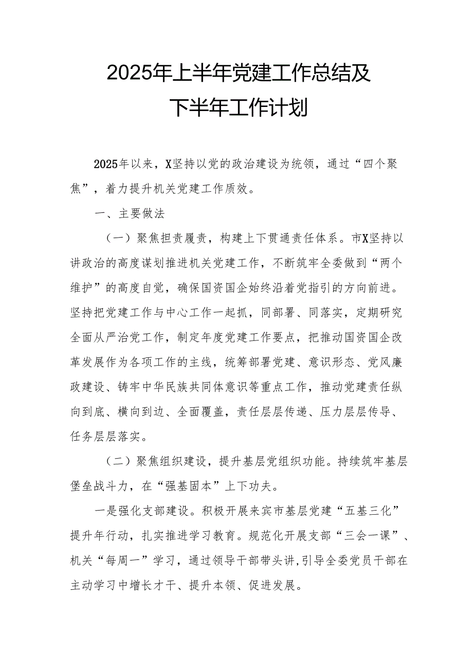 开展2025年上半年《党建工作总结》及下一步工作打算（4份）_74.docx_第1页
