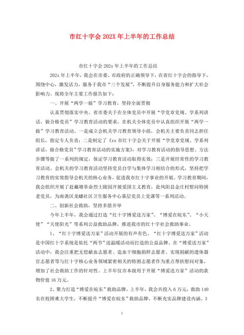 市红十字会202X年上半年的工作总结.doc