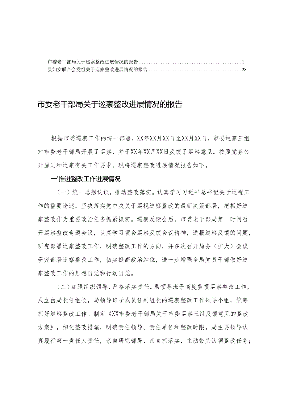 2025年 党组关于巡察整改进展情况的报告.docx_第1页