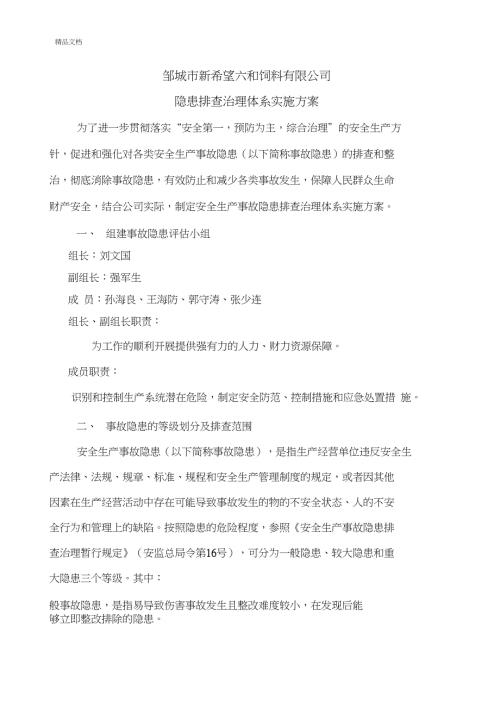 新希望六和饲料有限公司隐患排查治理体系实施方案.doc