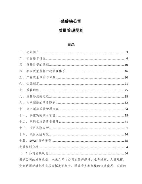磷酸铁公司质量管理规划参考.docx