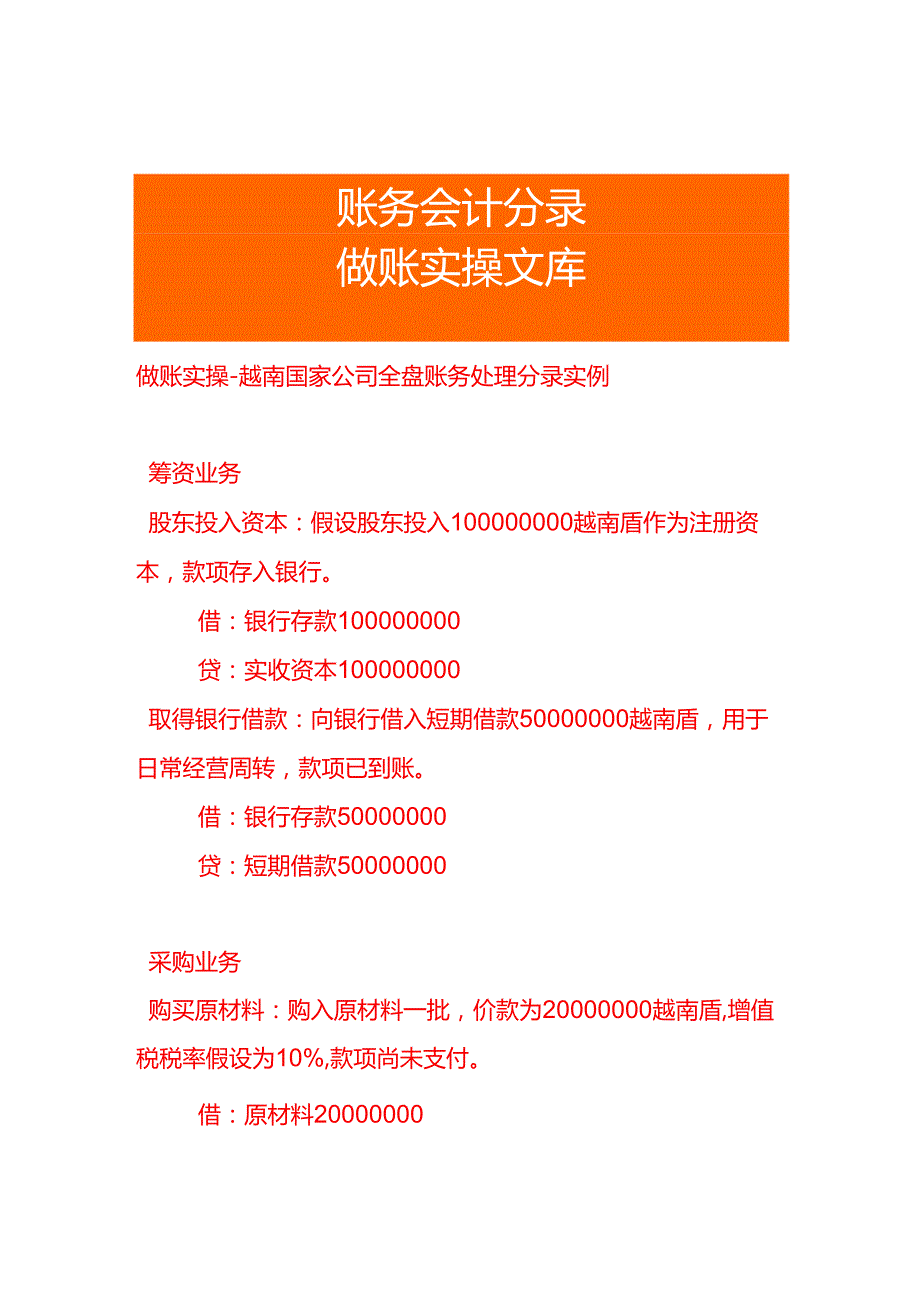 做账实操越南国家公司全盘账务处理分录实例.docx_第1页