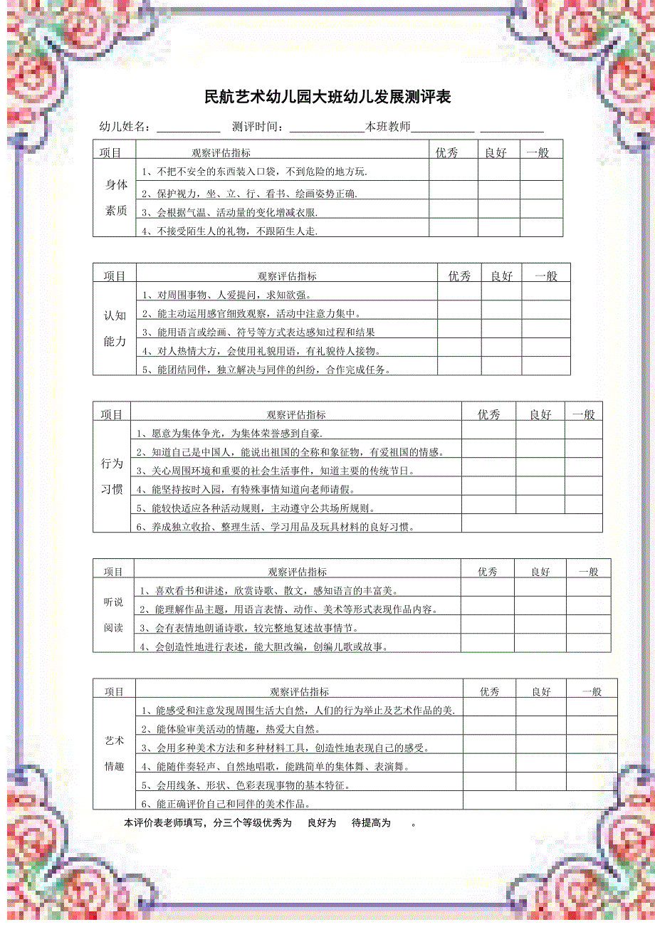 幼儿园大中小班幼儿发展评估表定.doc_第1页
