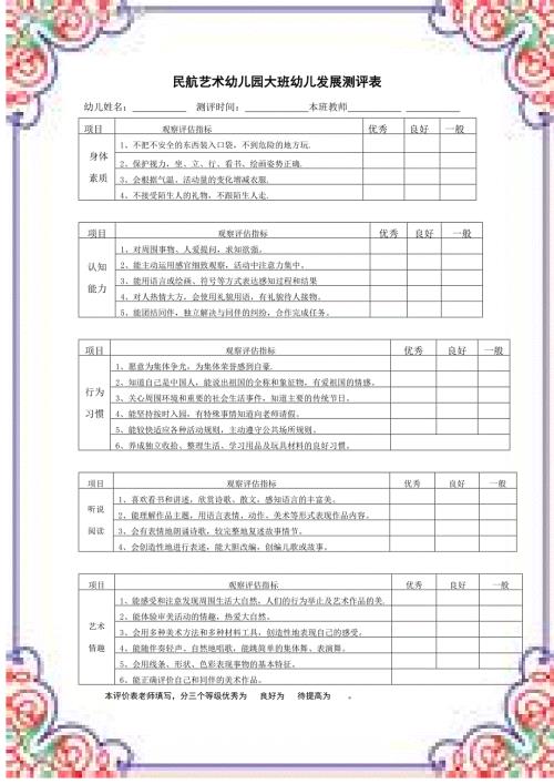 幼儿园大中小班幼儿发展评估表定.doc