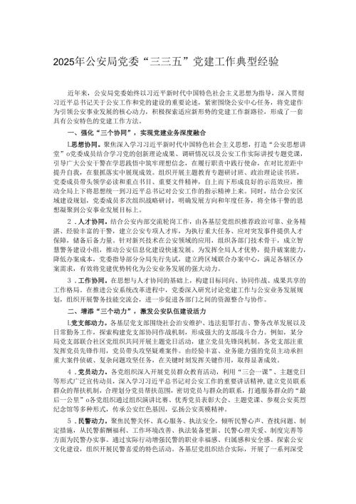 2025年公安局党委“三三五”党建工作典型经验.docx