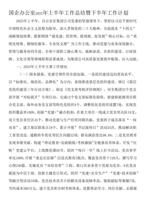 国企办公室2025年上半年工作总结暨下半年工作计划.docx