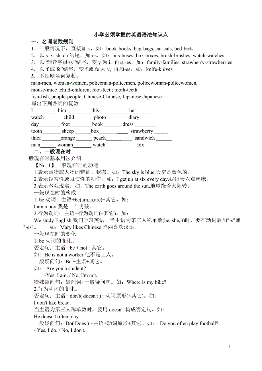 小学必须掌握的英语语法知识点汇总.doc_第1页