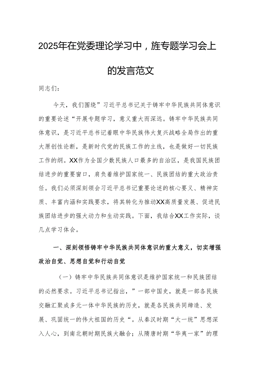 2025年在党委理论学习中心组专题学习会上的发言范文.docx_第1页