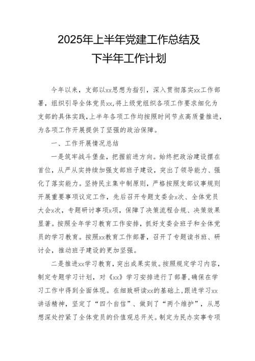开展2025年上半年党建工作总结及下半年工作计划合计4份.docx