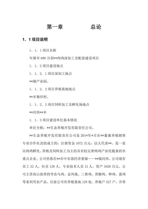 年屠宰600万羽肉鸡深加工及配套建设项目可行性研究报告.doc