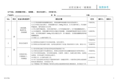 小湿巾生产设备清洁消毒记录参考内容.doc