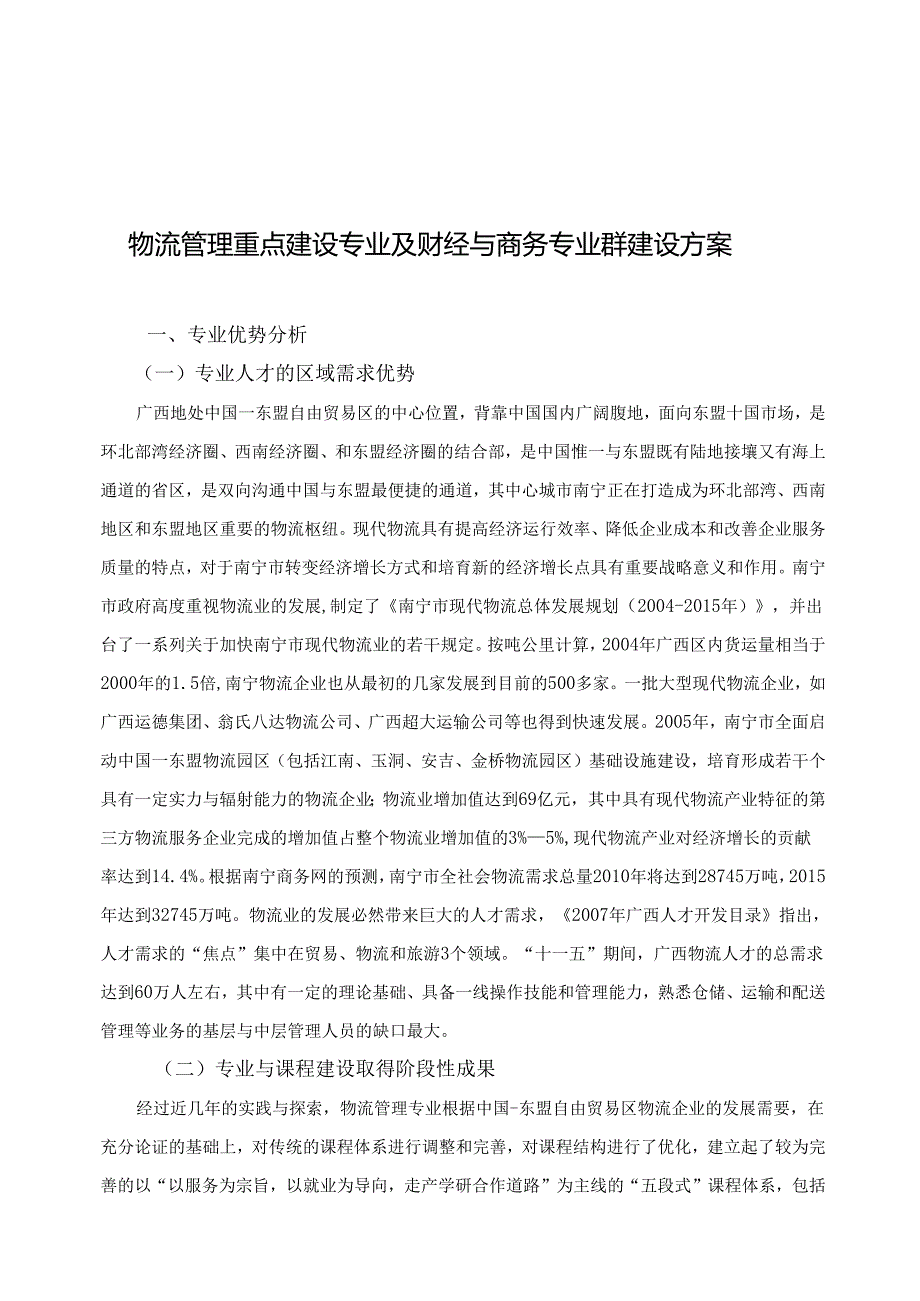 物流管理重点建设专业及财经与商务专业群建设方案.docx_第1页