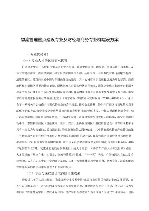物流管理重点建设专业及财经与商务专业群建设方案.docx