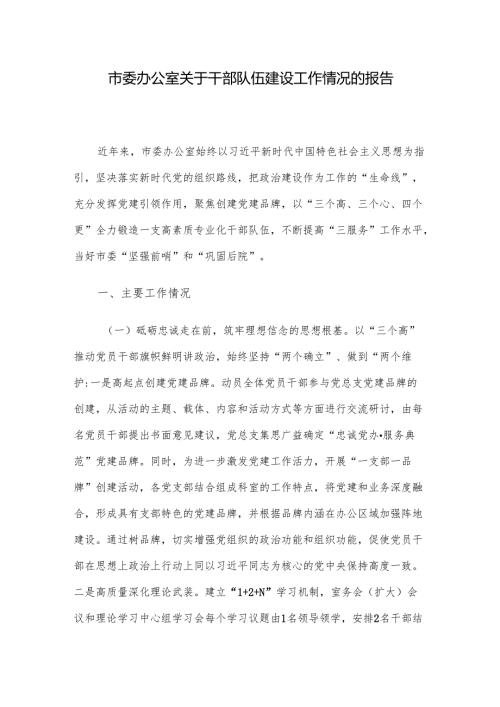 市委办公室关于干部队伍建设工作情况的报告.docx