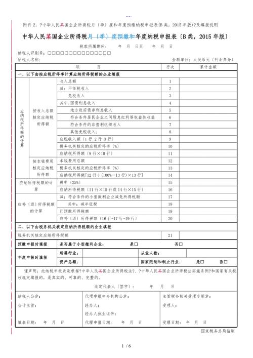 所得税年B类报表核定征收企业用.doc