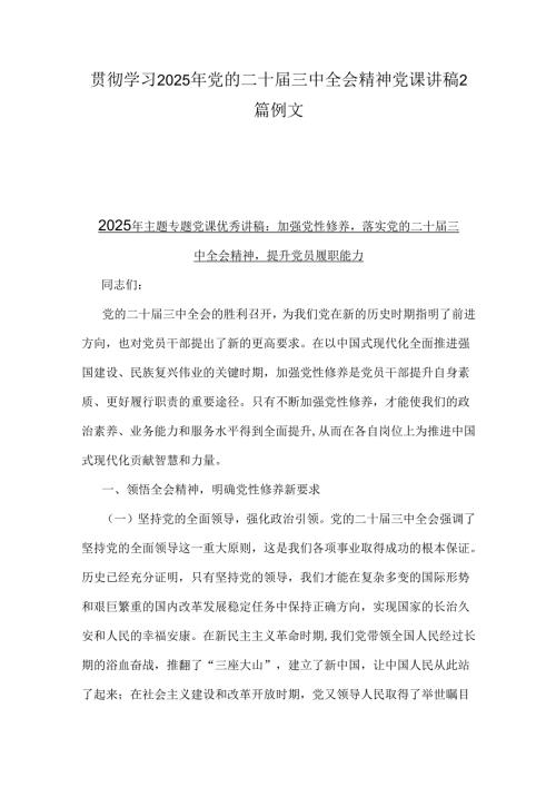 贯彻学习2025年党的二十三中全会精神党课讲稿2篇例文.docx