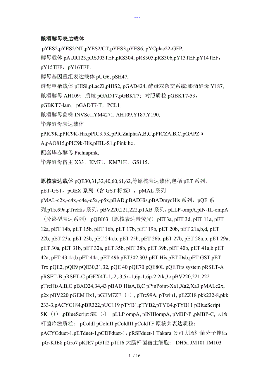 所有质粒载体归纳.doc_第1页