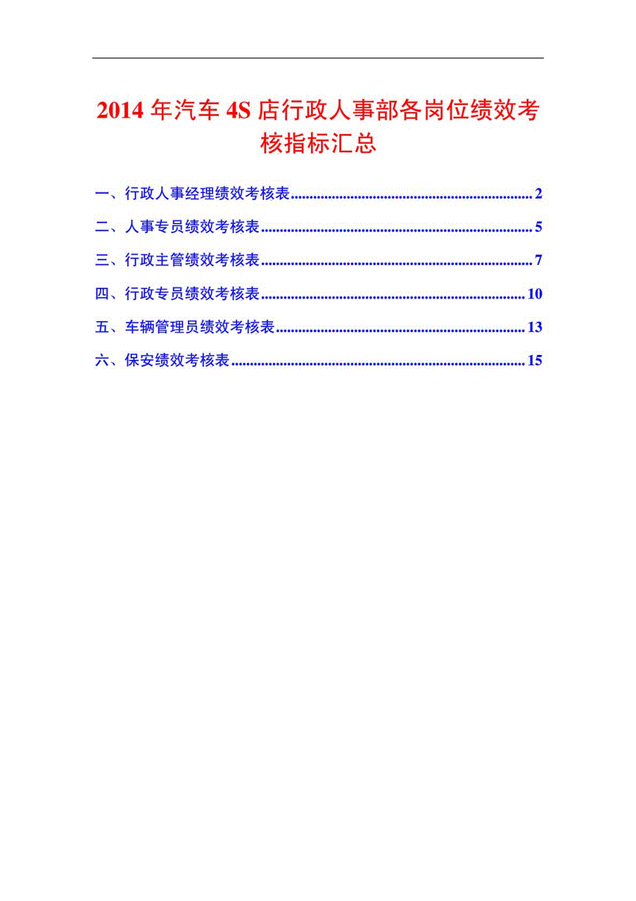 汽车4S店人事行政部各岗位绩效考核指标汇总.doc_第1页