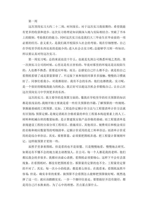 工程造价实习周记.doc
