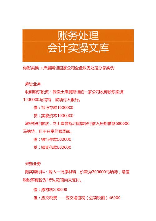 做账实操土库曼斯坦公司全盘账务处理分录实例.docx