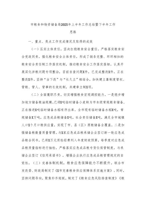 市粮食和物资储备局2025年上半年工作总结暨下半年工作思路.docx