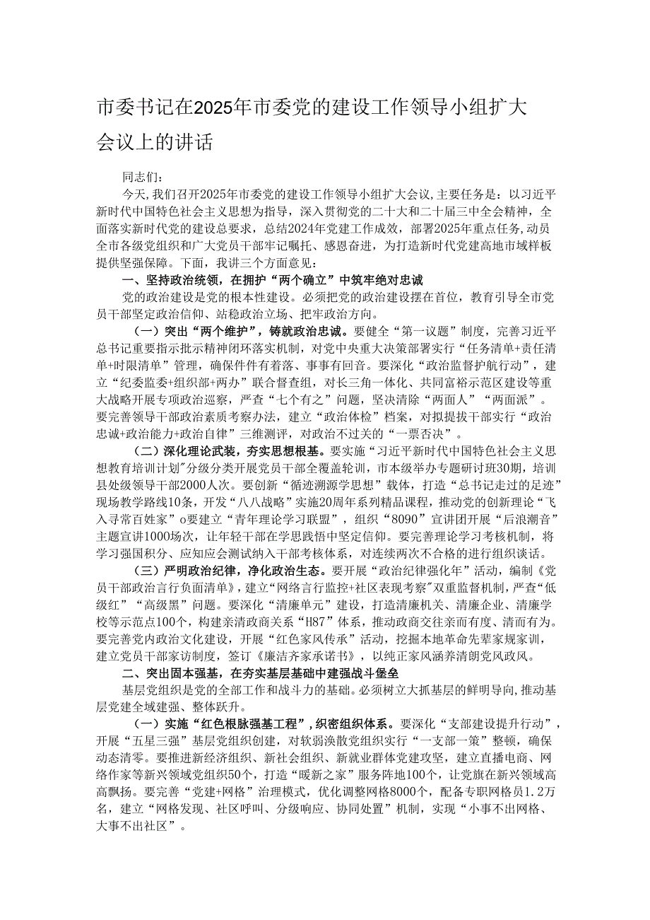 市委书记在2025年市委党的建设工作领导小组扩大会议上的讲话.docx_第1页