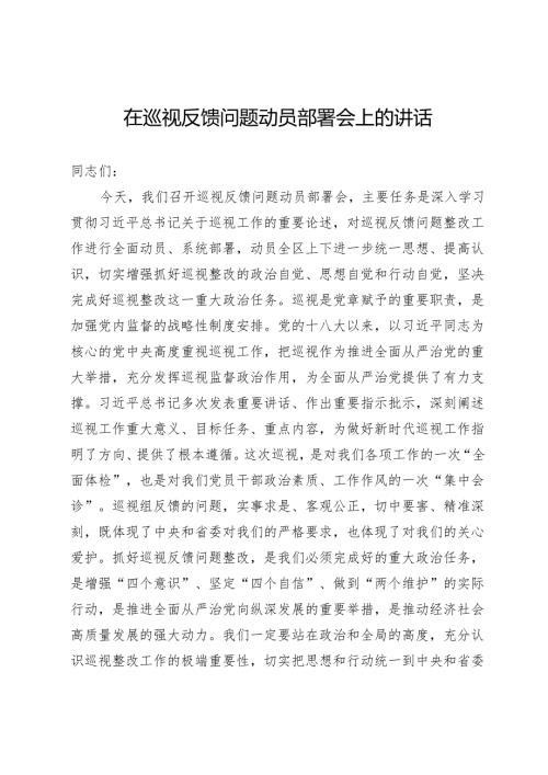 在巡视反馈问题动员部署会上的讲话.docx