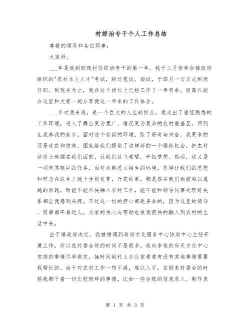 村综治专干个人工作总结.doc