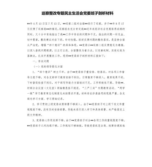 巡察整改专题民主生活会党委班子剖析材料.docx