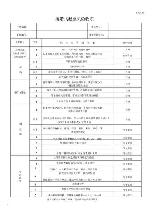 履带式起重机检查表验收.docx