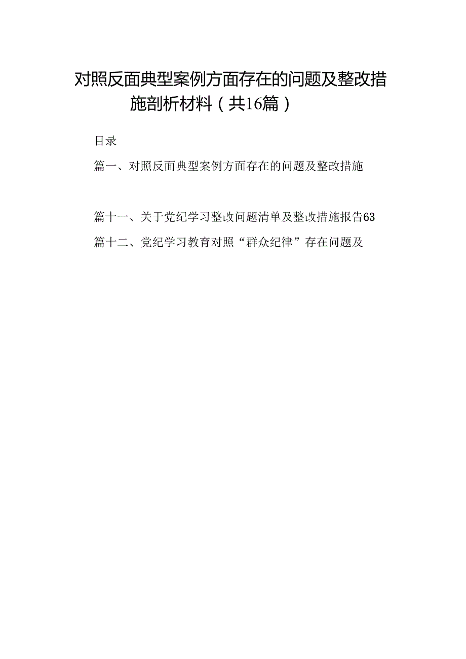 对照反面典型案例方面存在的问题及整改措施剖析材料范文精选(16篇).docx_第1页
