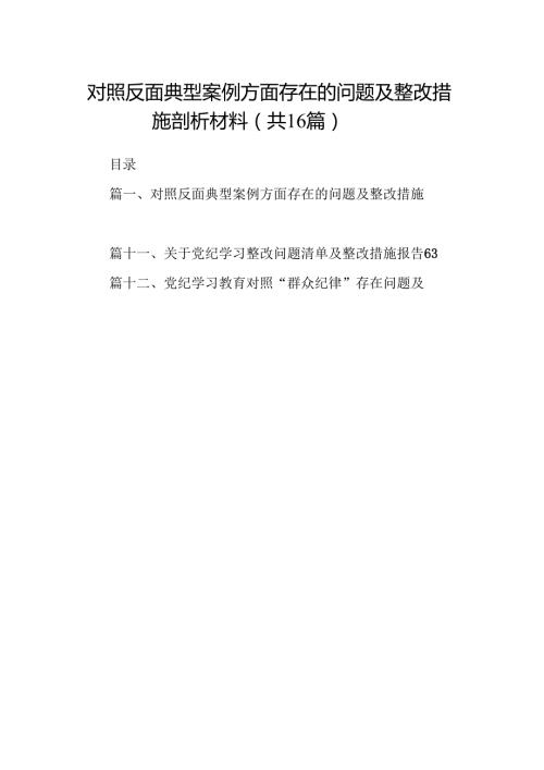 对照反面典型案例方面存在的问题及整改措施剖析材料范文精选(16篇).docx