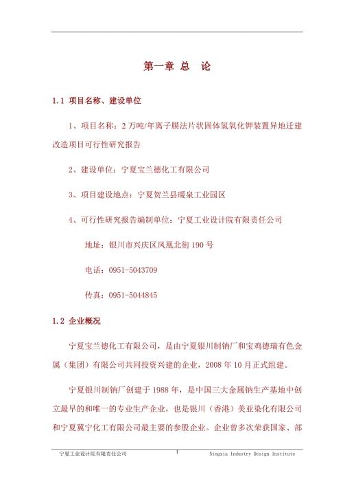 年产2万吨离子膜法片状固体氢氧化钾装置异地迁建改造项目可行性研究报告.doc