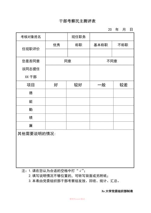 干部考察民主测评表样表.doc