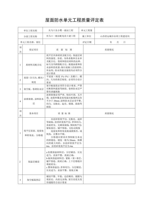 屋面防水单元工程质量评定表.doc