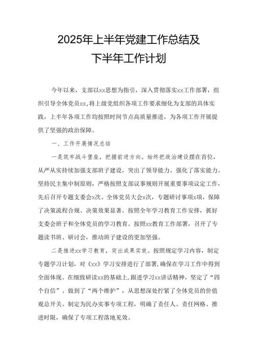 开展2025年上半年《党建工作总结》及下一步工作打算（4份）_49.docx