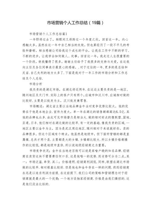 市场营销个人工作总结（19篇）.docx