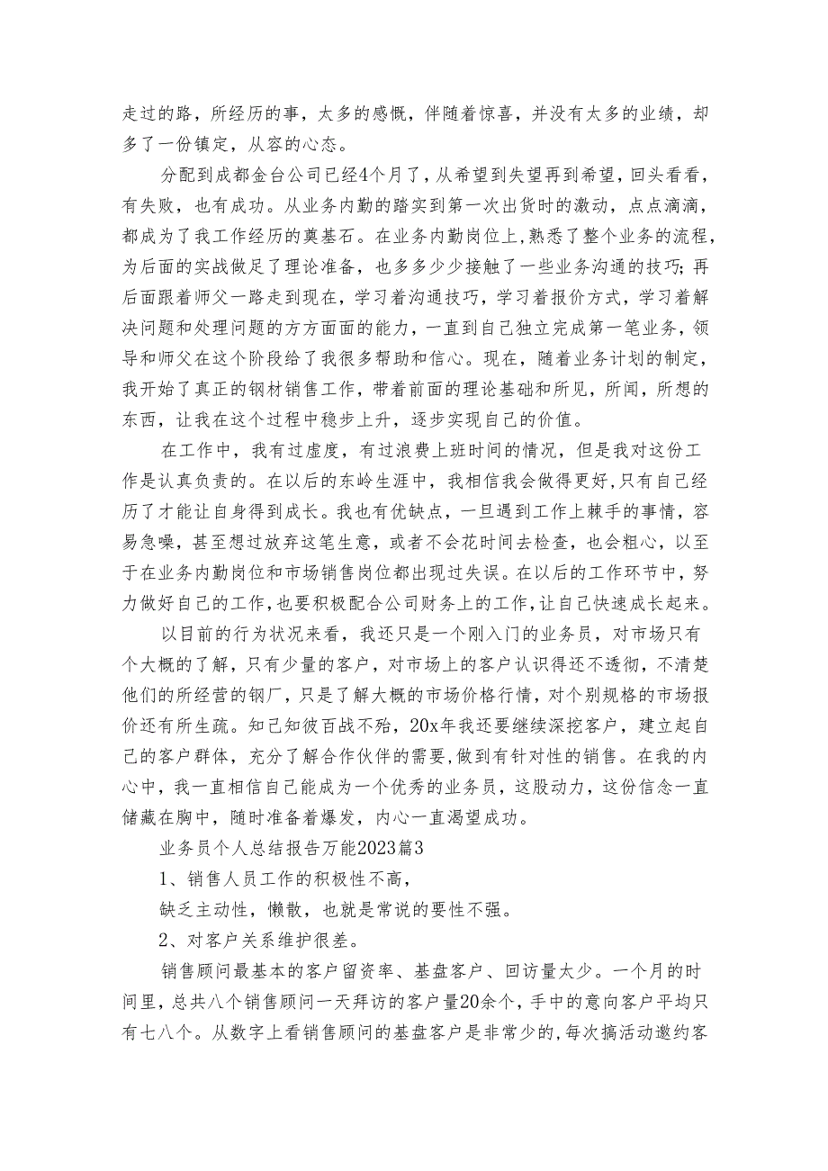 业务员个人总结报告万能2025（21篇）.docx_第3页