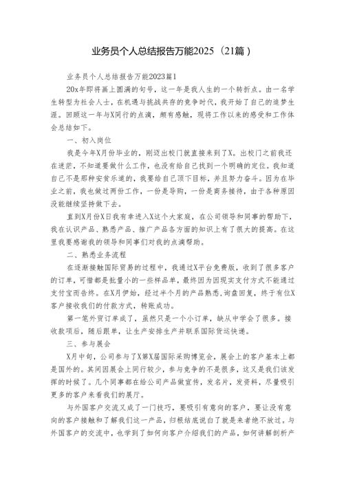 业务员个人总结报告万能2025（21篇）.docx